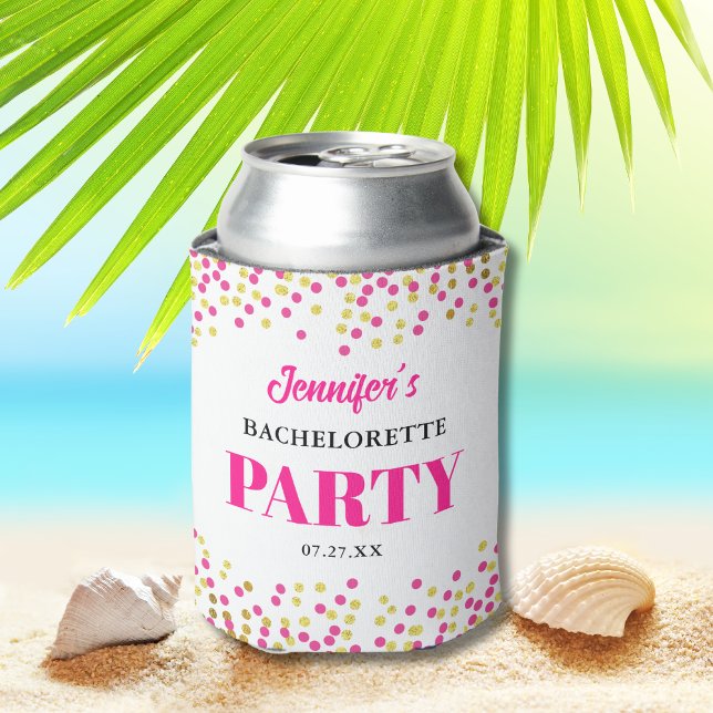 Glam Pink Gold Dots Wedding Bachelorette Party Can Cooler (Creator Uploaded)