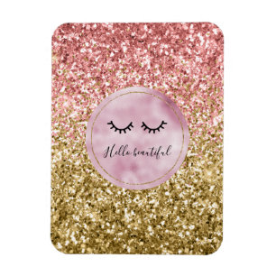 Glam Pink Gold Glitter Black Eyelashes Magnet