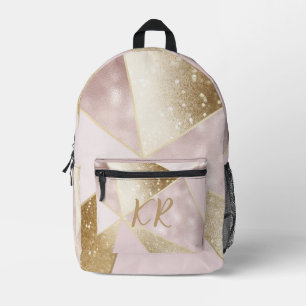 Glam Pink Gold Glitter Geometric Personalised Printed Backpack