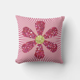 Glam Pink Gold Glitter Girly Stripe Pattern Cushion