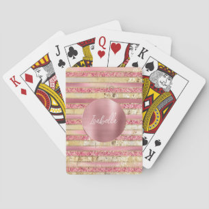 Glam Pink Gold Glitter Stripes Playing Cards