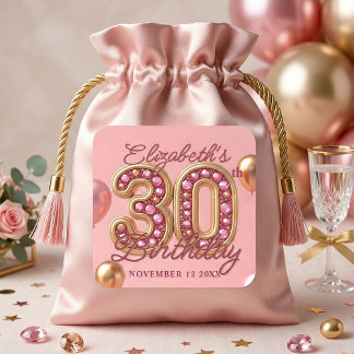 Glam Pink Gold Jeweled Balloon 30th Birthday Square Sticker