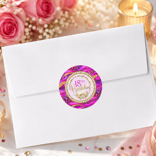 Glam Pink Gold Jewelled Strata 18th Birthday Classic Round Sticker