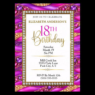 Glam Pink Gold Jewelled Strata 18th Birthday Invitation