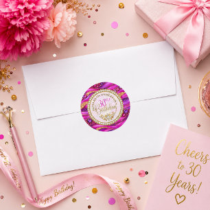 Glam Pink Gold Jewelled Strata 30th Birthday Classic Round Sticker