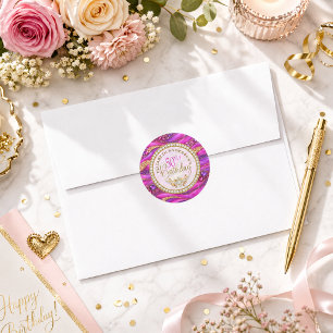 Glam Pink Gold Jewelled Strata 50th Birthday Classic Round Sticker