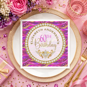 Glam Pink Gold Jewelled Strata 60th Birthday Napkin