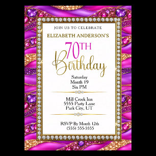 Glam Pink Gold Jewelled Strata 70th Birthday Invitation