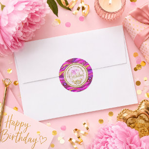 Glam Pink Gold Jewelled Strata 98th Birthday Classic Round Sticker