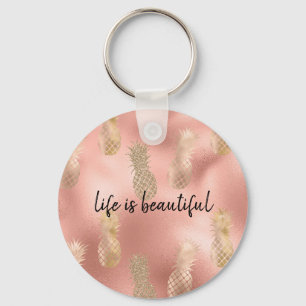Glam Pink Gold Pineapples Key Ring