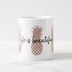 Glam Pink Gold Pineapples Large Coffee Mug