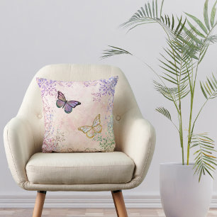 Glam Pink Gold Purple Butterflies Cushion