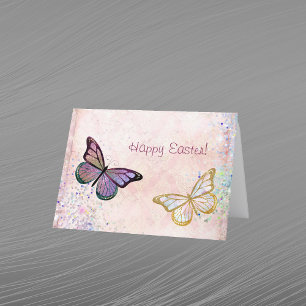 Glam Pink Gold Purple Butterflies Easter Holiday Card