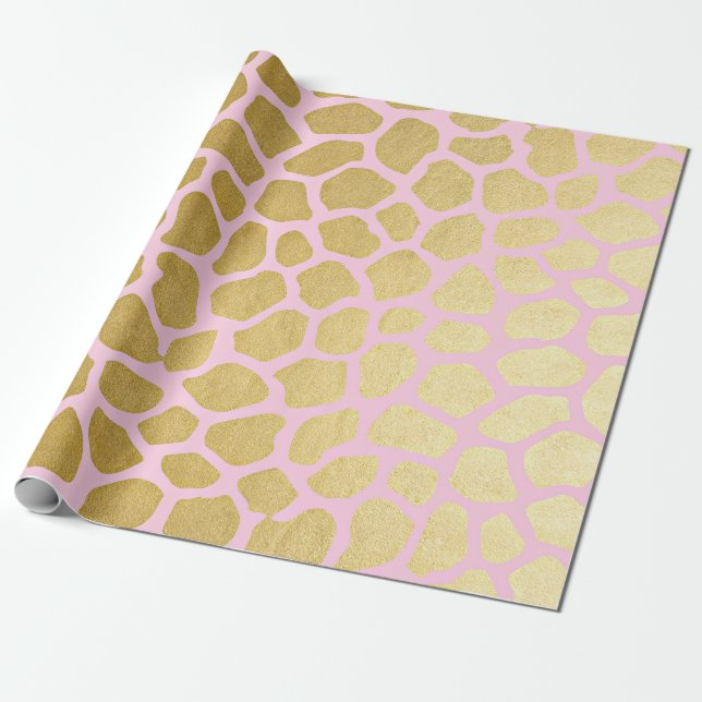Glam Pink Gold Safari Giraffa Skin Vip Wrapping Paper (Unrolled)