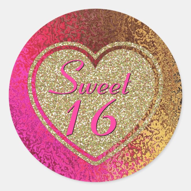 Glam Pink & Gold Sweet 16 Birthday Classic Round Sticker (Front)