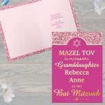 Glam Pink Granddaughter Niece Bat Mitzvah Gold Foil Holiday Card<br><div class="desc">This elegant real gold foil Bat Mitzvah greeting card in pink is ready for you to personalise it for that special girl in your life. The top of the card is a band of pink faux glitter with an arch motif carved out and edged in gold foil. The rest of...</div>