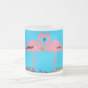 Glam Pink Hanukkah flamingos beach Frosted Glass Coffee Mug
