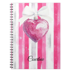Glam Pink Heart Bow Stripes Notebook