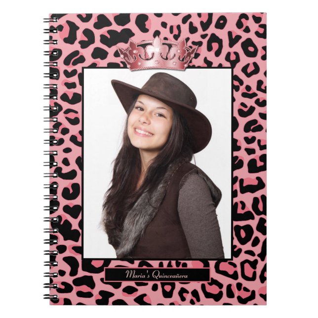 Glam Pink Jaguar Custom Photo Quinceañera Notebook (Front)
