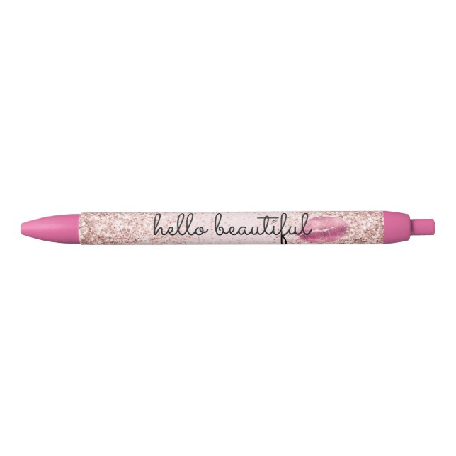 Glam Pink Kiss Lips Blush Glitter           Black Ink Pen (Front)