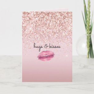 Glam Pink Kiss Lips Blush Glitter      Card