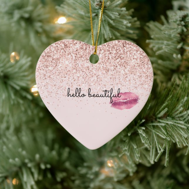 Glam Pink Kiss Lips Blush Glitter         Ceramic Tree Decoration (Tree)