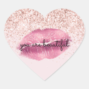Glam Pink Kiss Lips Blush Glitter      Heart Sticker