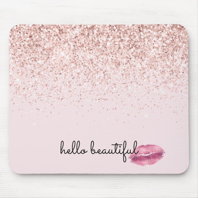 Glam Pink Kiss Lips Blush Glitter         Mouse Mat (Front)