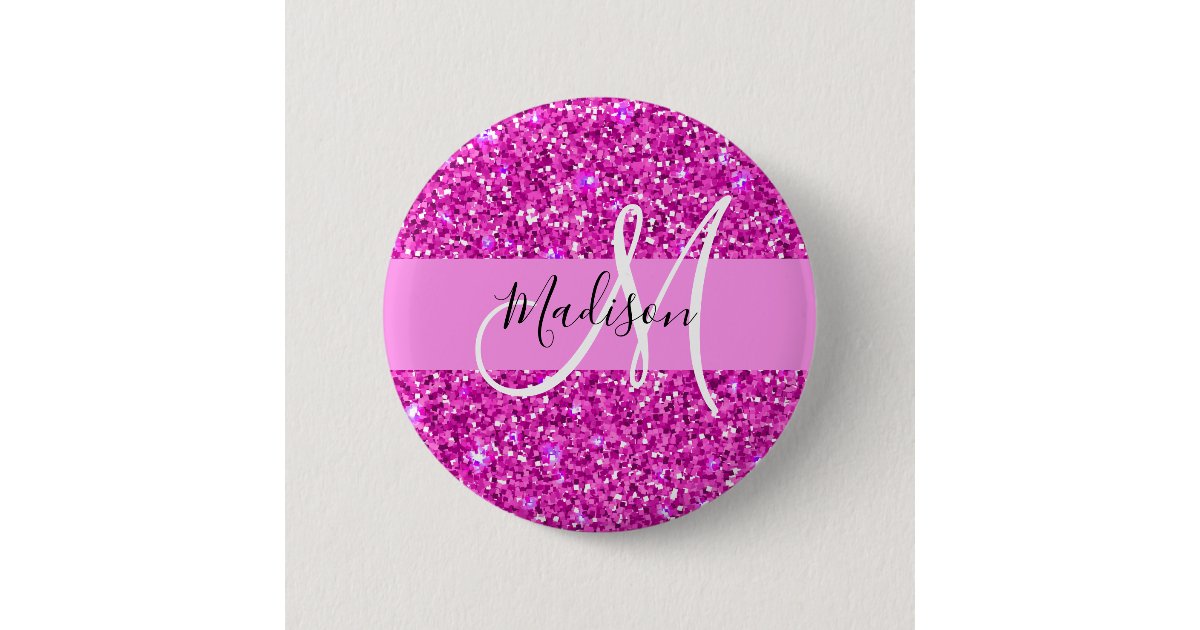 glam-pink-magenta-glitter-sparkle-monogram-name-6-cm-round-badge-zazzle