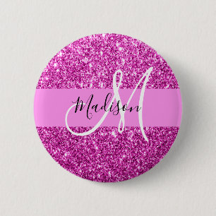 Glam Pink & Magenta Glitter Sparkle Monogram Name 6 Cm Round Badge