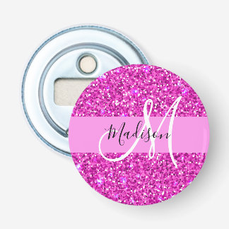 Glam Pink & Magenta Glitter Sparkle Monogram Name Bottle Opener