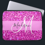 Glam Pink & Magenta Glitter Sparkle Monogram Name Laptop Sleeve<br><div class="desc">Glam pink and magenta glitter sparkles white monogram name and initial laptop sleeve. Your custom name and monogram are written in an elegant hand lettered script with a pink background. You can change the text colour and font style and size using the customise option. A perfect birthday or Christmas gift!...</div>