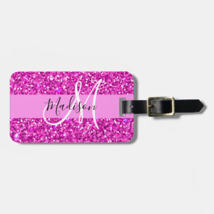 Glam Pink & Magenta Glitter Sparkle Monogram Name Luggage Tag