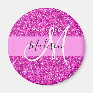 Glam Pink & Magenta Glitter Sparkle Monogram Name Magnet