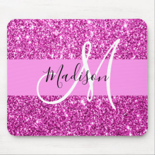 Glam Pink & Magenta Glitter Sparkle Monogram Name Mouse Mat