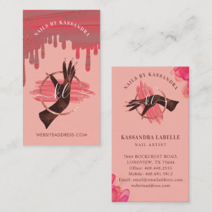 Glam Pink Nail Art Manicure Salon Script Monogram Business Card