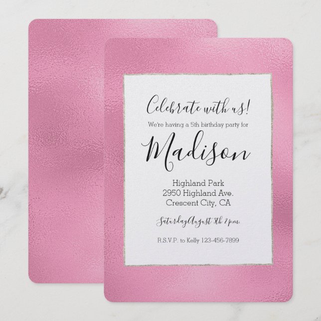 Glam Pink Ombre Birthday Invitation (Front/Back)