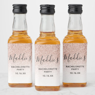 Glam Pink Ombre Glitter Bachelorette Bride Name  Liquor Bottle Label
