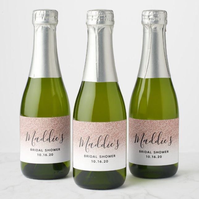 Glam Pink Ombre Glitter Bridal Shower Bride Name Sparkling Wine Label (Bottles)
