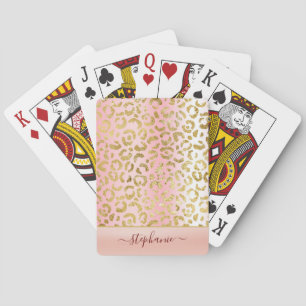Glam Pink Ombre Gold Leopard Pattern Personalised Playing Cards