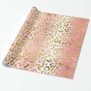 Glam Pink Ombre Gold Leopard Pattern Wrapping Paper
