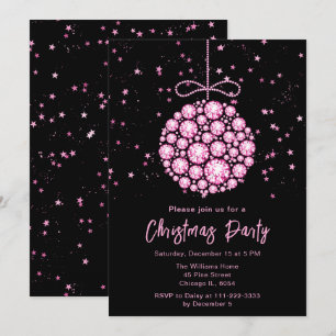 Glam Pink Ornament Christmas Party Invitation