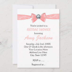 Glam Pink Peach Diamond Bow Bridal Invitation