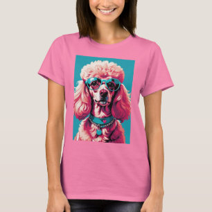 Glam Pink Poodle In Teal Sunglasses & Heart Callor T-Shirt