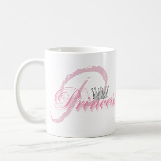 Glam Pink Princess Diamond Crown Monogram Coffee Mug (Left)