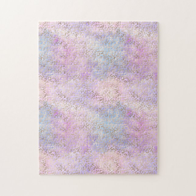 Glam Pink Purple Aqua Gold Leopard Print Jigsaw Puzzle (Vertical)