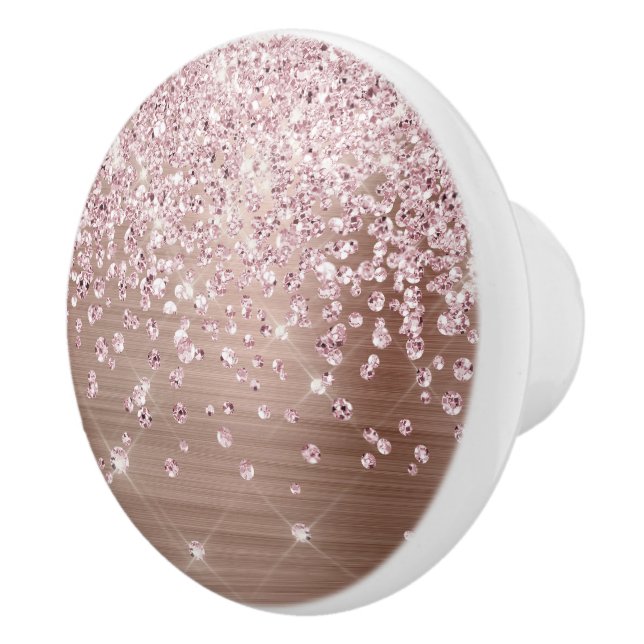 Glam Pink Rose Gold Glitter Diamond Confetti Ceramic Knob (Right)