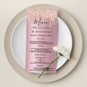 Glam pink rose gold glitter drips Birthday Program Programme