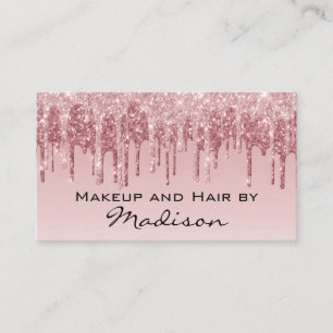 Glam Pink Rose Gold Glitter Drips Makeup Artist Business Card