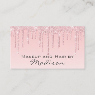 Glam Pink Rose Gold Glitter Drips Makeup Artist Business Card